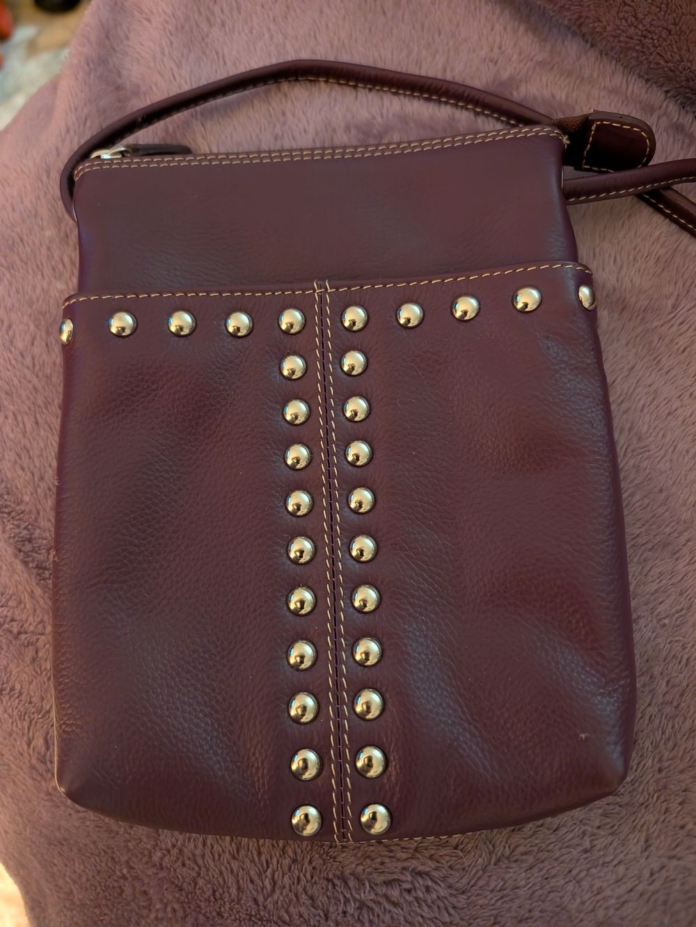 Stud-Accent Burgundy Crossbody Bag